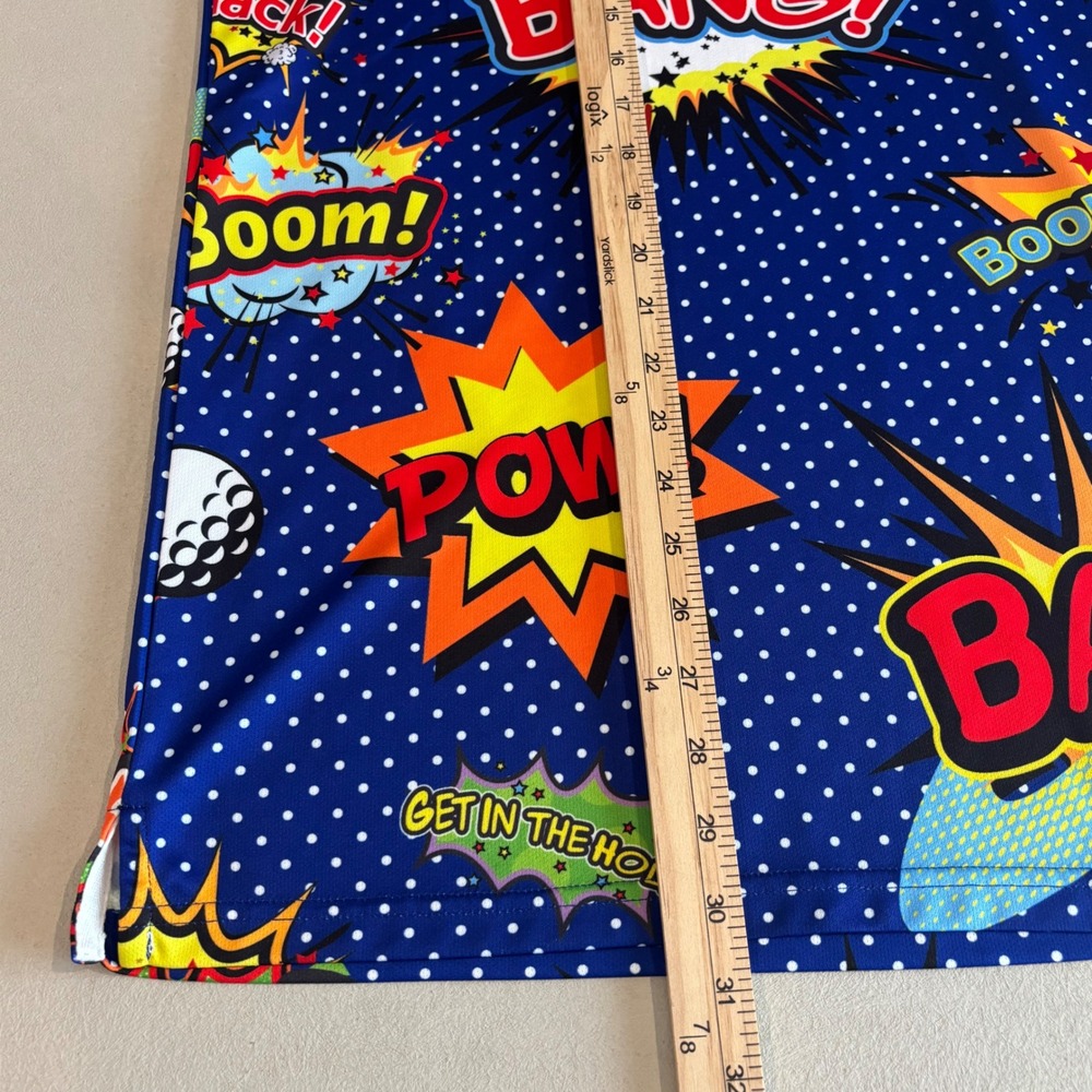 ReadyGOLF Mens Comic Book Boom Bang Pow Polka Dot Golf Polo Shirt Blue XL - Picture 8 of 9